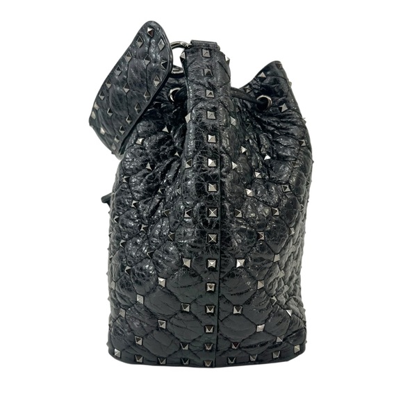 Valentino Garavani Black Rockstud Spike Leather Studded Bucket Bag Crossbody - Picture 8 of 16